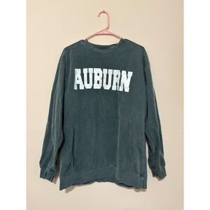 Comfort Colors Auburn University Sweatshirt Teal Blue Crewneck Pullover Large